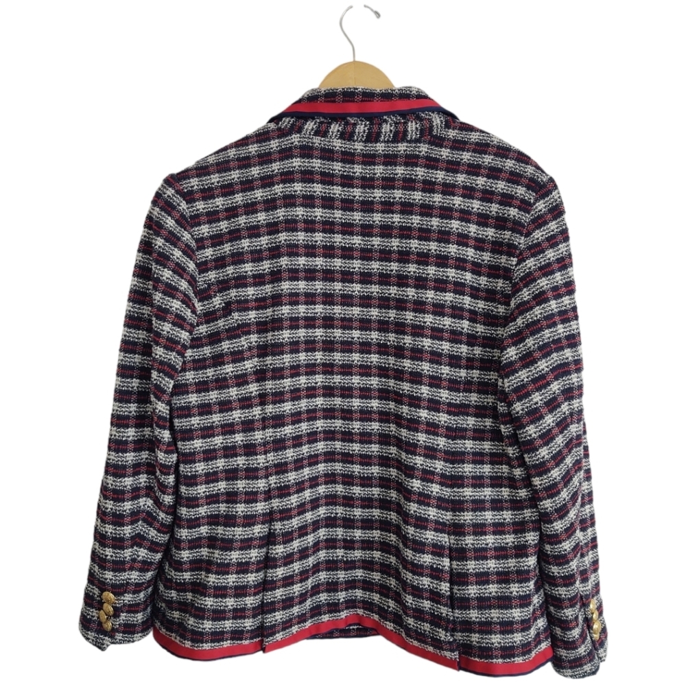Court & Rowe Plaid Tweed Blazer Navy Blue Red Ribbon Trim Women's Size 18W - Picture 7 of 14